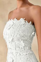 Gracie | White Lace Bandeau Maxi Dress