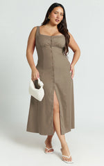 Button Front Tie Back Dress in Mocha