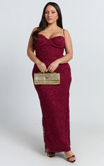 Adjustable Strap Corset Bodycon Lace Dress in Wine