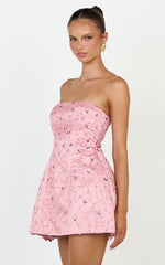 Strapless Sequin Tulip Dress in Pink