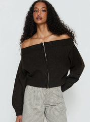 Ortensa Off Shoulder Zip Through Jumper Brown
