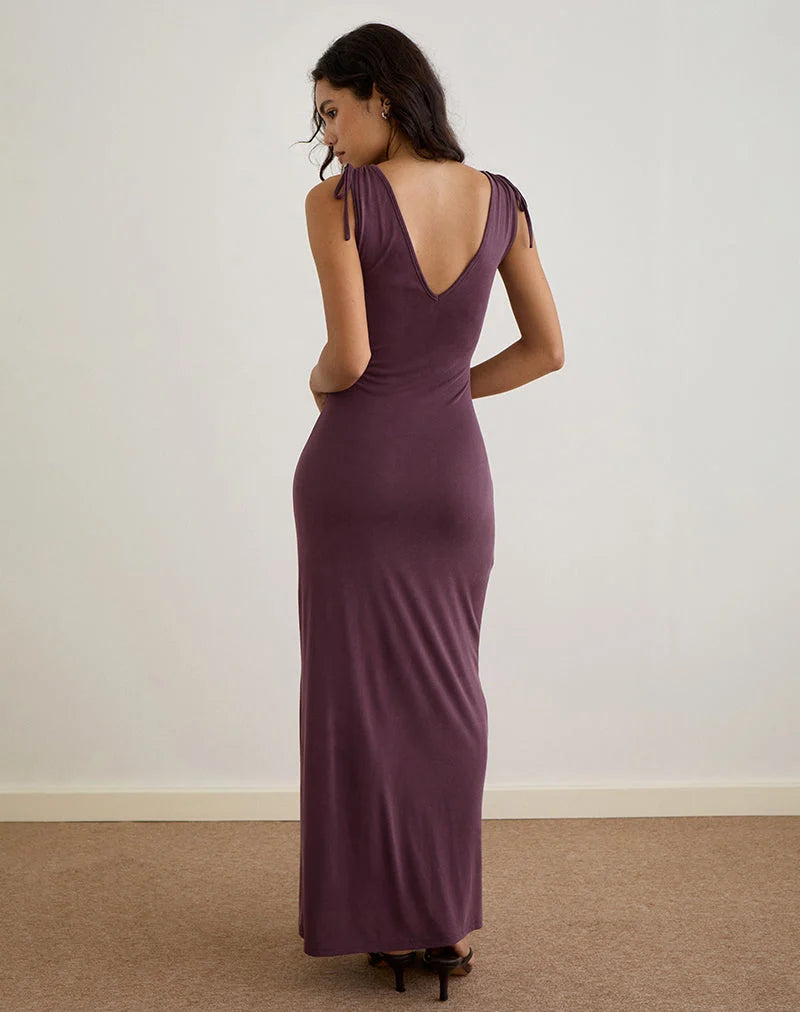 Sanyu Plunge Maxi Dress in Cupro Deep Purple