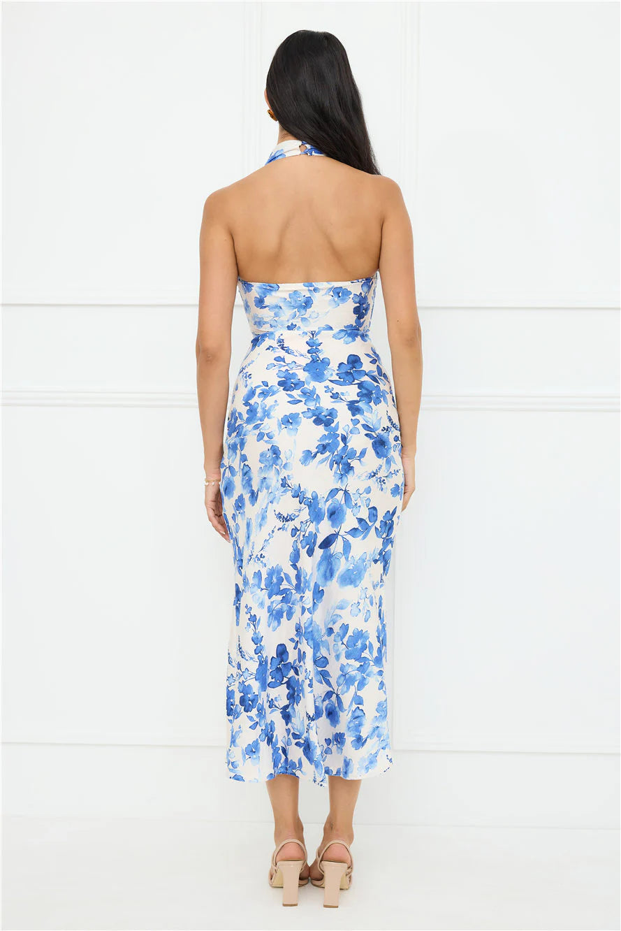 Cupid's Kiss Halter Midi Dress Blue