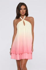 Setting Days Halter Mini Dress Yellow Ombre