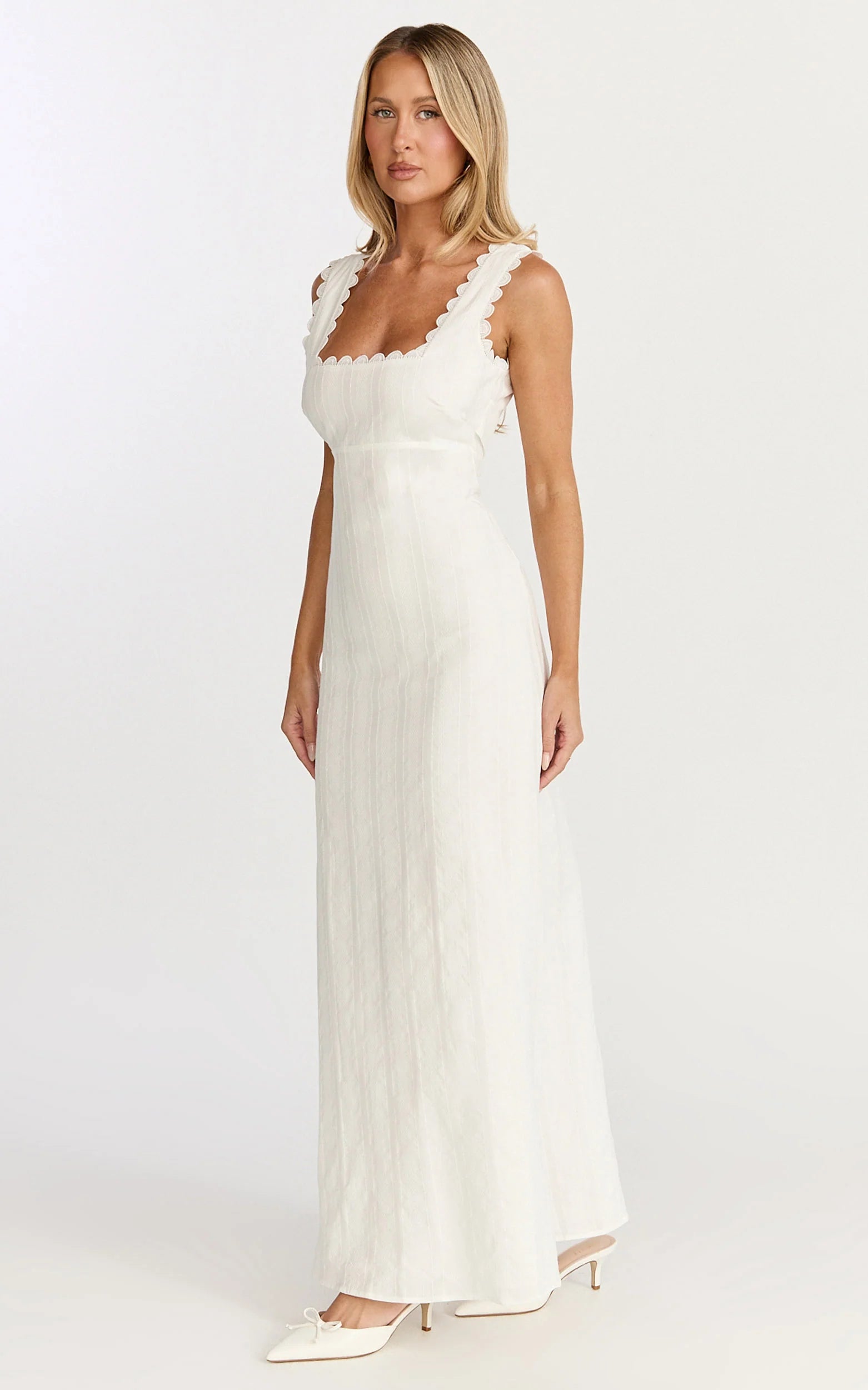 Square Neck Fit And Flare Dress in White