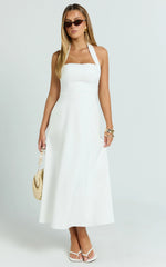 Halter Neck Fit and Flare Midi Dress in White