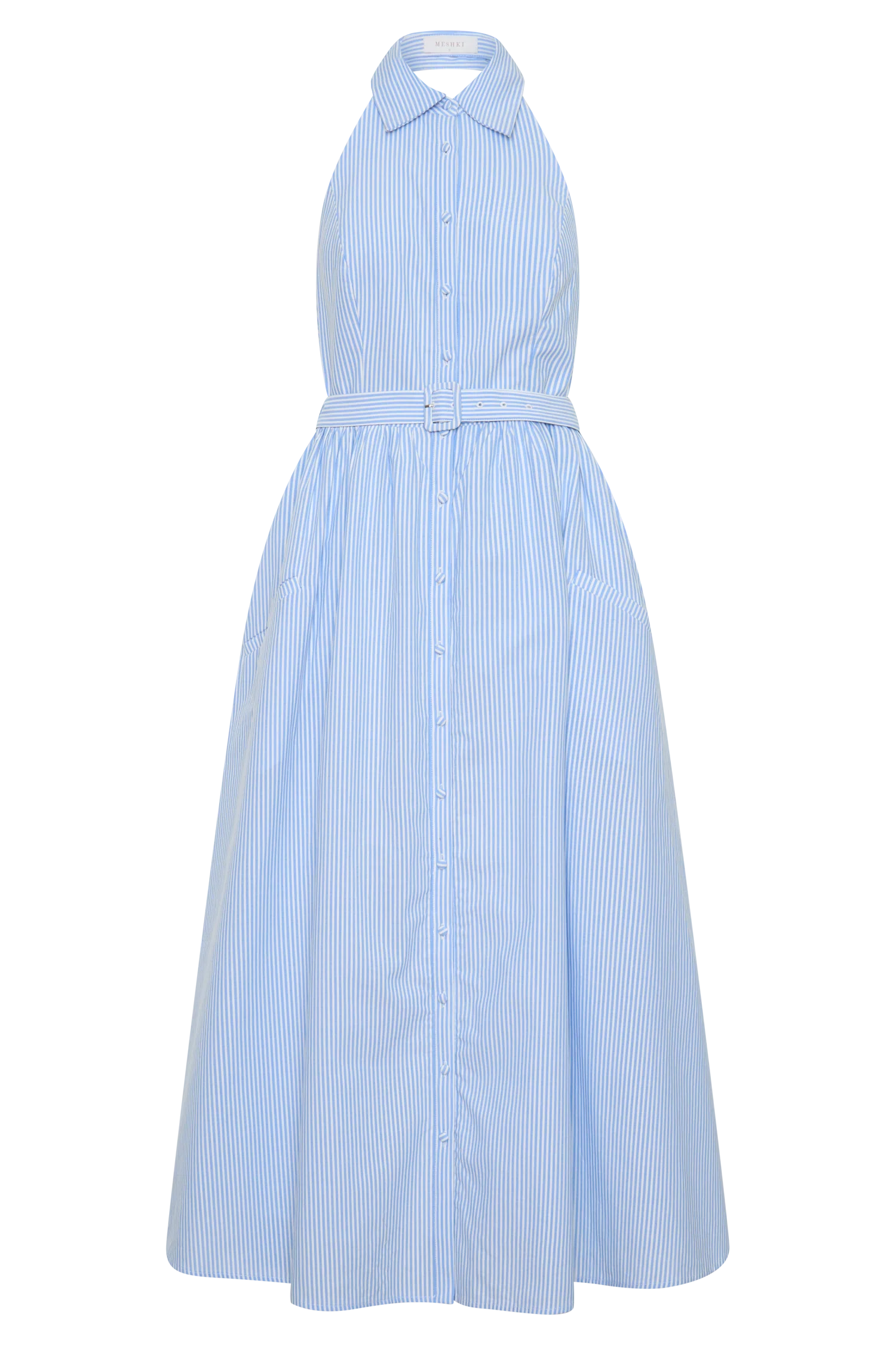 Cindy Collared Midi Dress - Blue Pinstripe