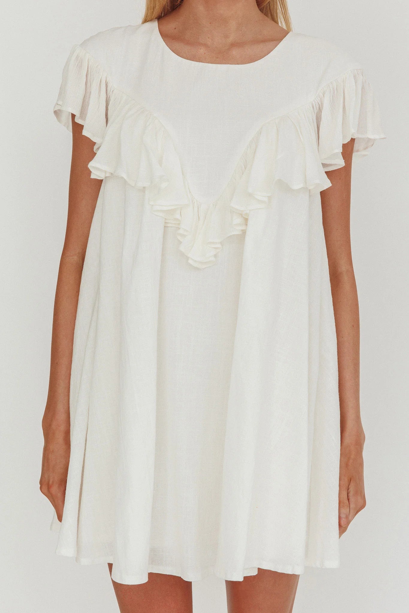 Sunshine Weekend Frill Trim Babydoll Mini Dress White